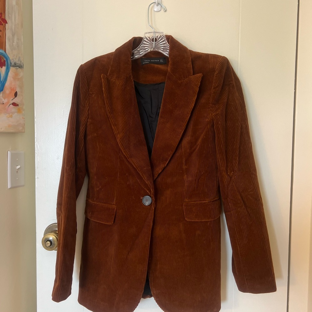 Zara Brown Corduroy Blazer Classic Tailored Design
